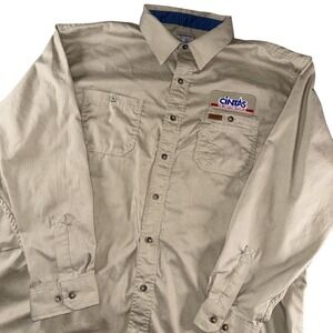 Carhartt Shirt Mens 2XL Beige Twill Long Sleeve Button Up Cintas Workwear 384-62